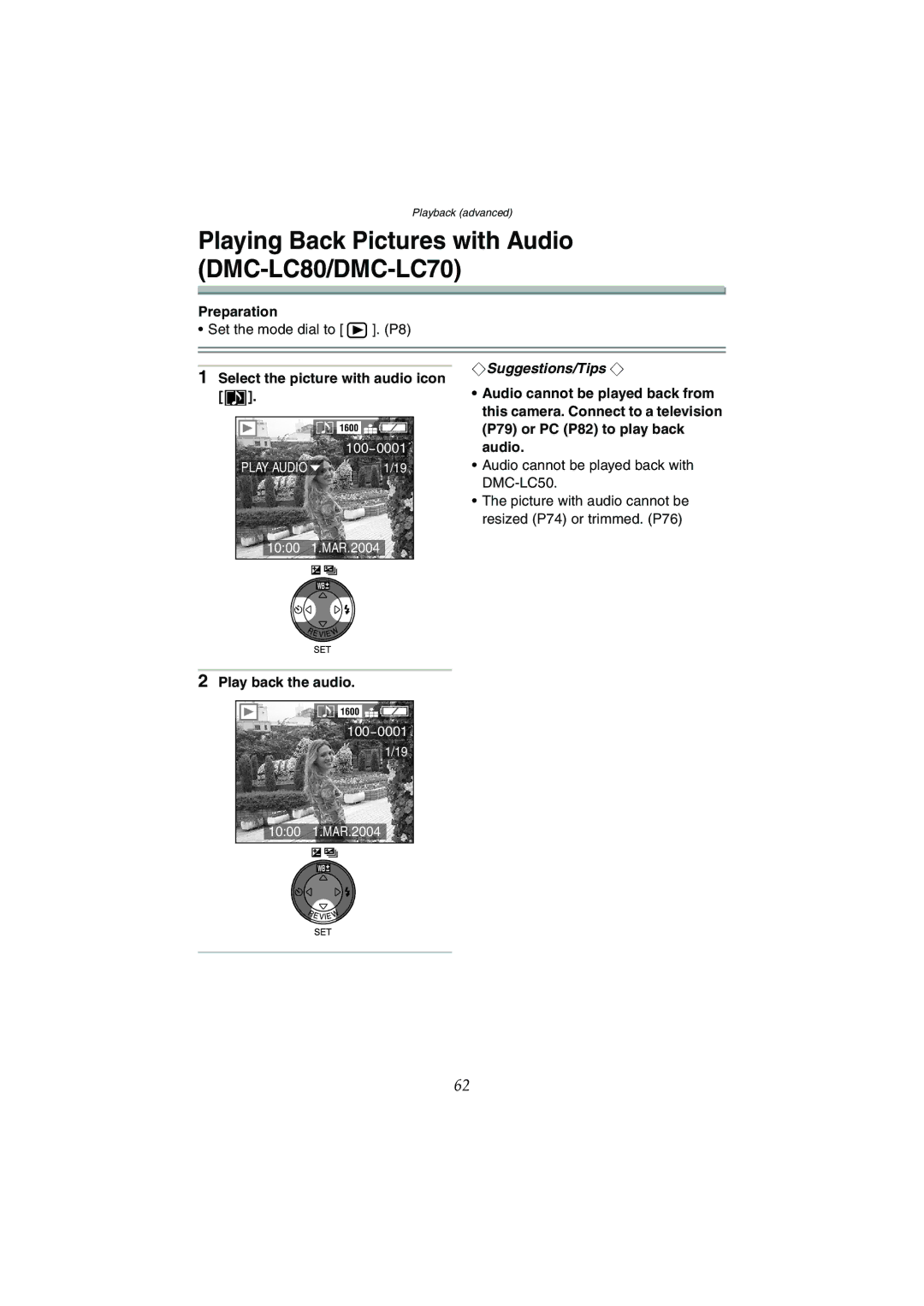 Panasonic DMC-LC70GN, DMC-LC80GN Playing Back Pictures with Audio DMC-LC80/DMC-LC70, Select the picture with audio icon 