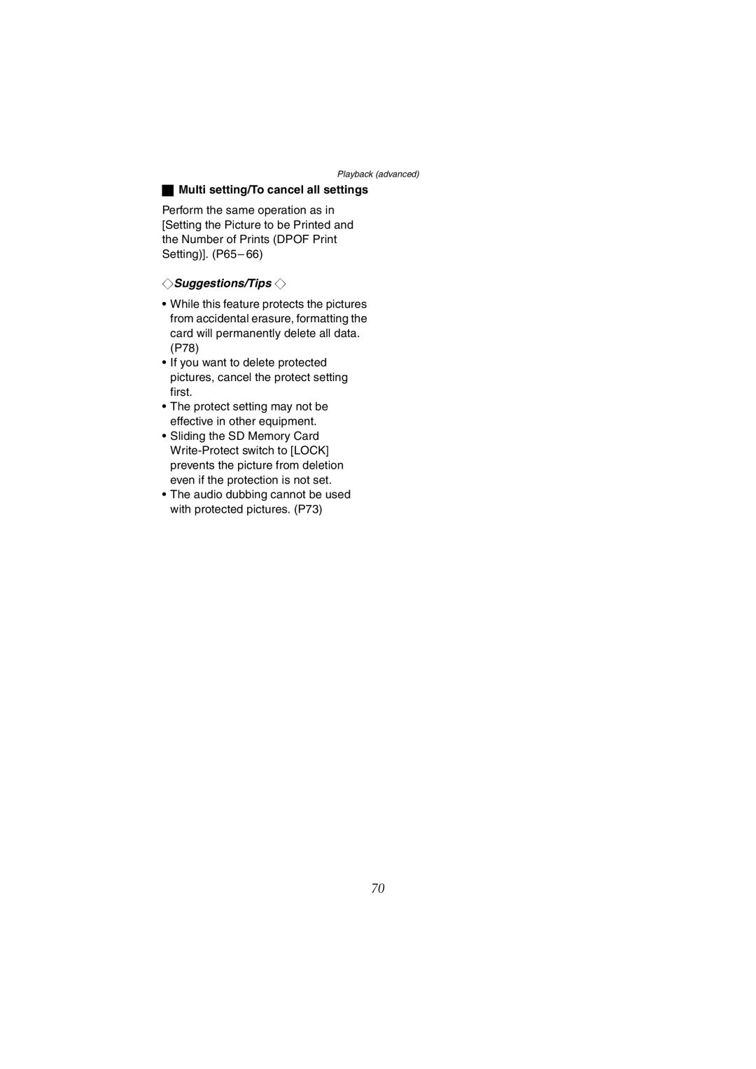 Panasonic DMC-LC50GN, DMC-LC80GN, DMC-LC70GN operating instructions Multi setting/To cancel all settings 