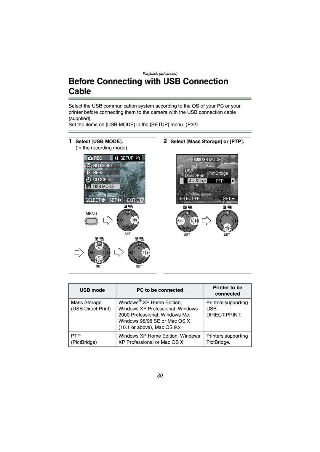 Panasonic DMC-LC70GN, DMC-LC80GN Before Connecting with USB Connection Cable, Select USB MODE. In the recording mode 