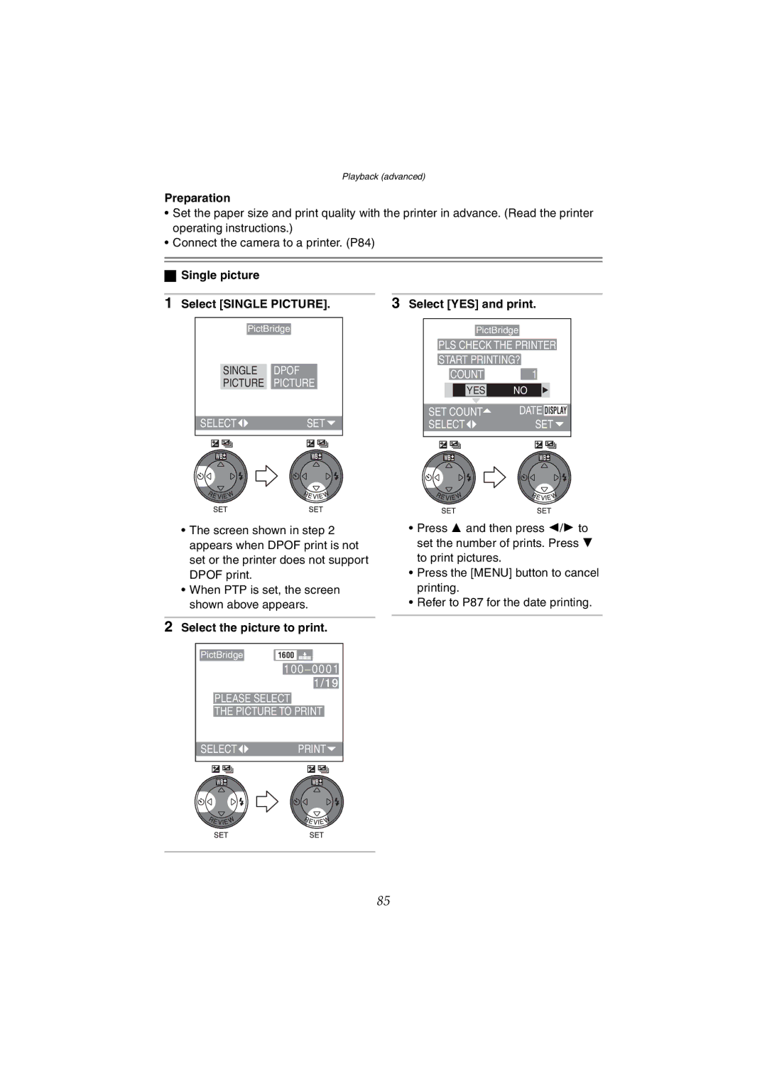 Panasonic DMC-LC50GN, DMC-LC80GN, DMC-LC70GN operating instructions Single picture, Select the picture to print 