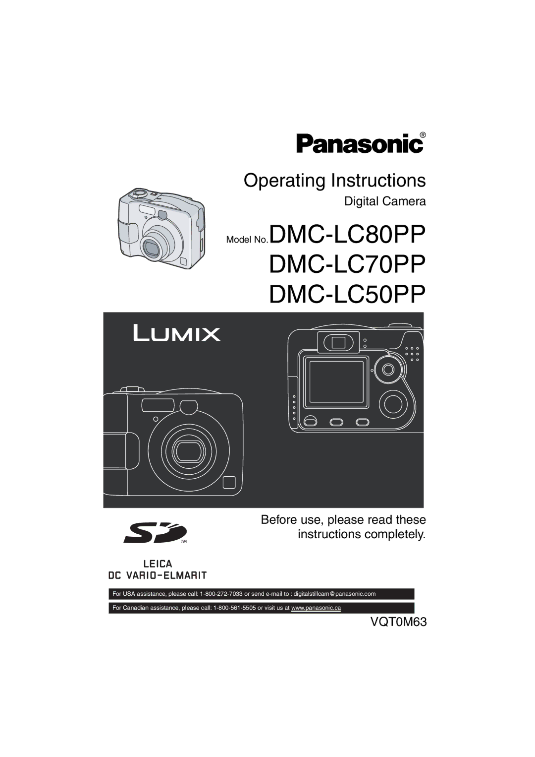 Panasonic DMC-LC80PP operating instructions DMC-LC70PP DMC-LC50PP 