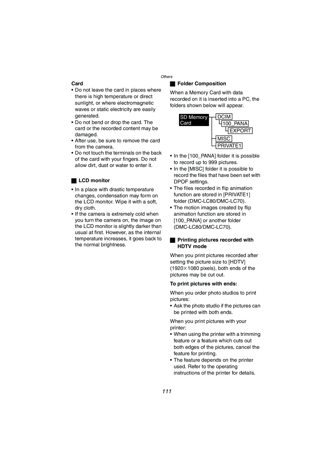 Panasonic DMC-LC80PP, DMC-LC50PP Card, LCD monitor, Folder Composition, Printing pictures recorded with Hdtv mode 