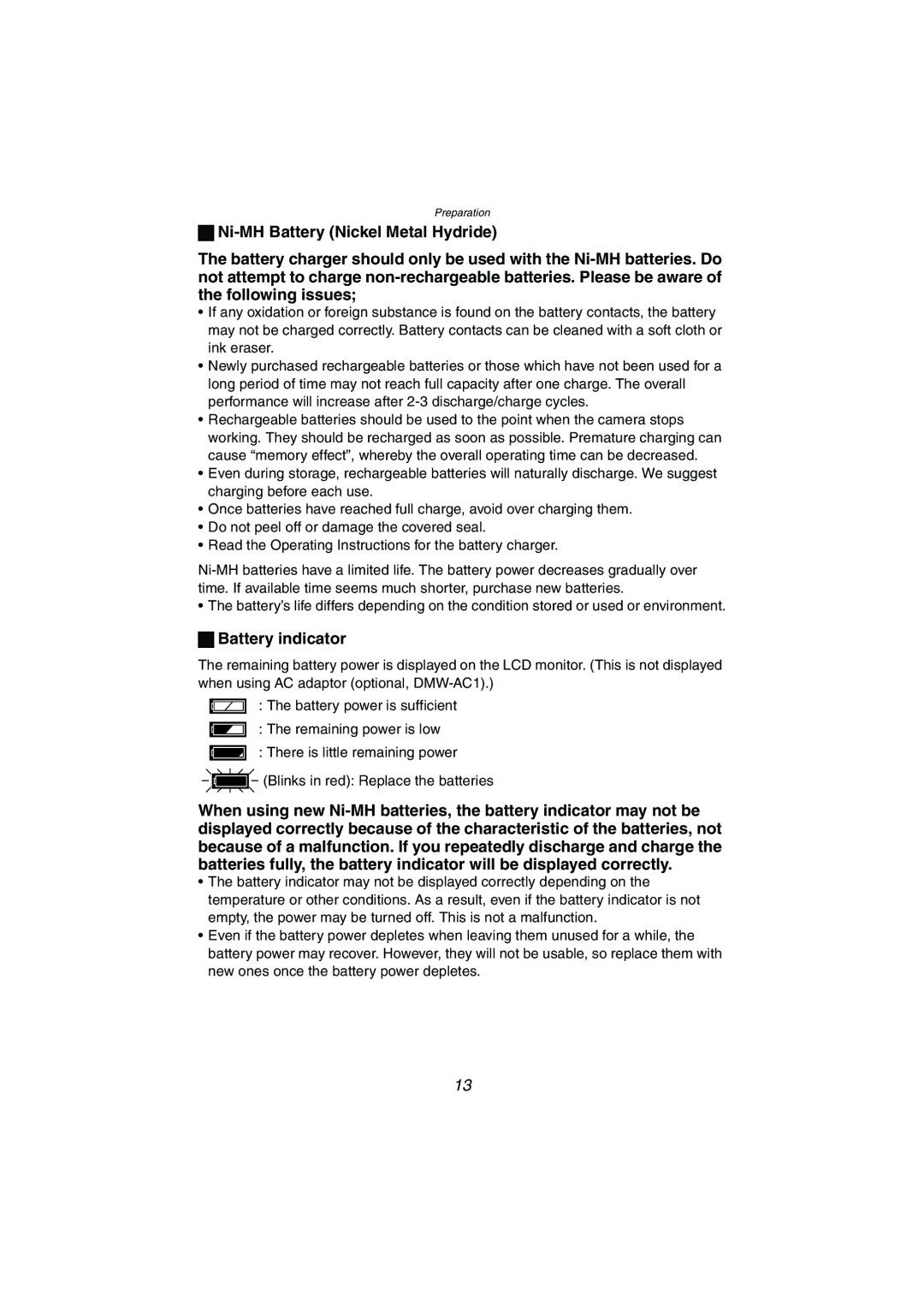 Panasonic DMC-LC50PP, DMC-LC80PP, DMC-LC70PP operating instructions Battery indicator 