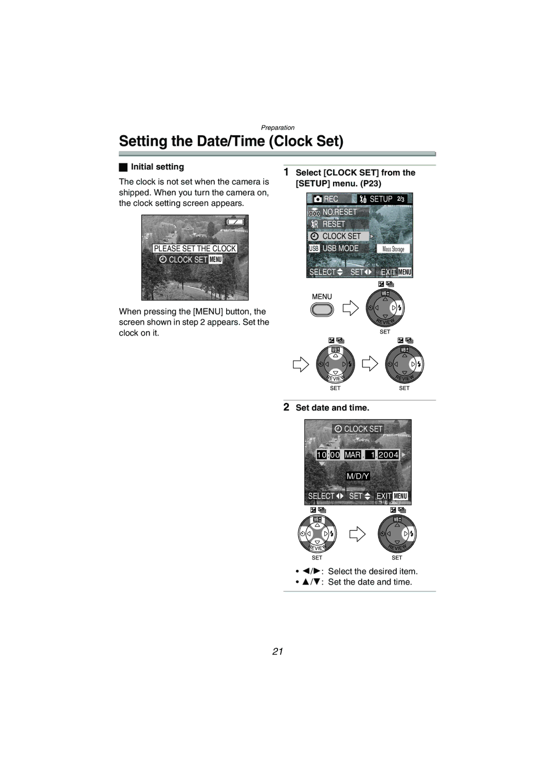 Panasonic DMC-LC80PP, DMC-LC50PP, DMC-LC70PP Initial setting Select Clock SET from, Setup menu. P23, Set date and time 