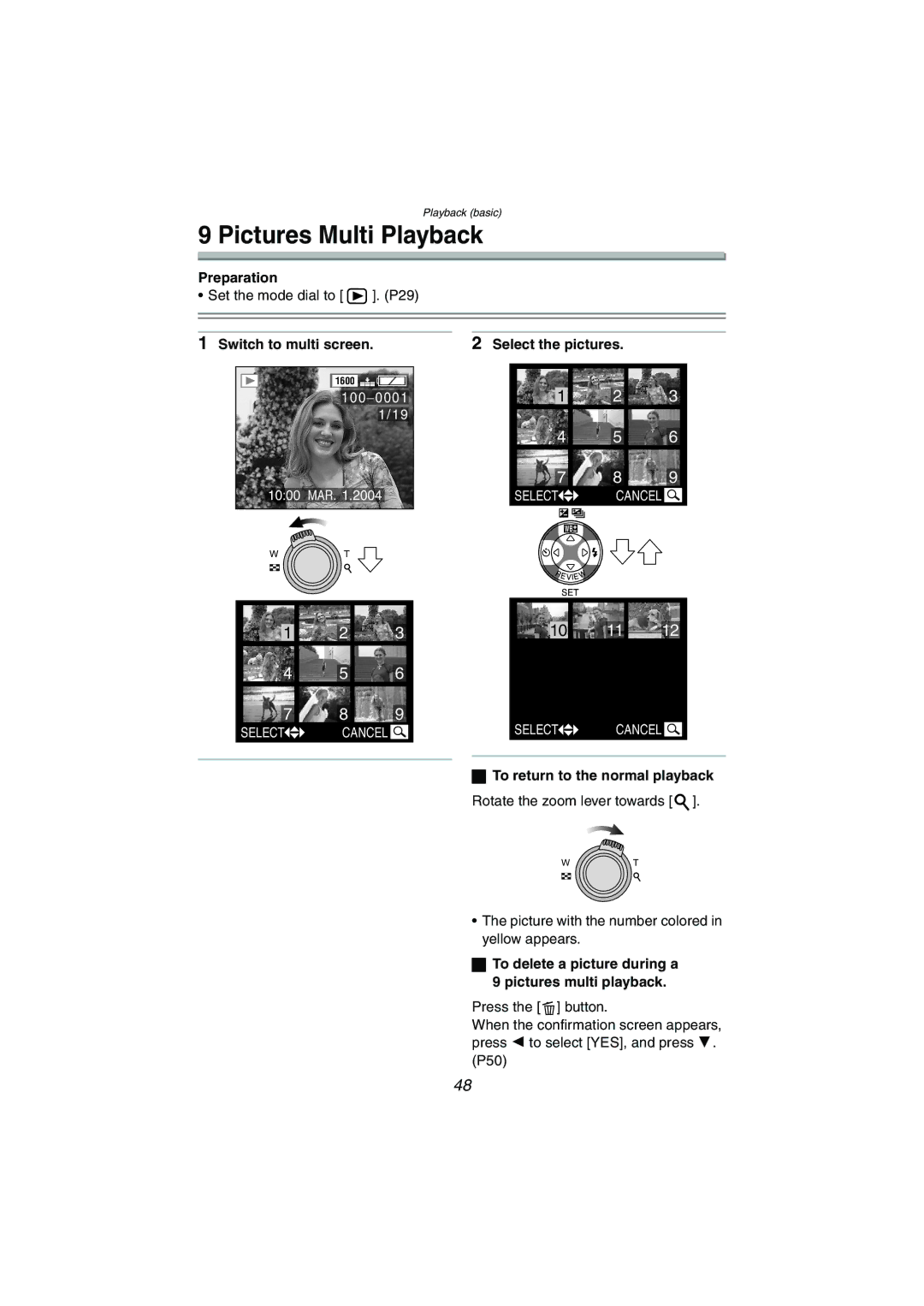 Panasonic DMC-LC80PP, DMC-LC50PP, DMC-LC70PP operating instructions Pictures Multi Playback, To return to the normal playback 