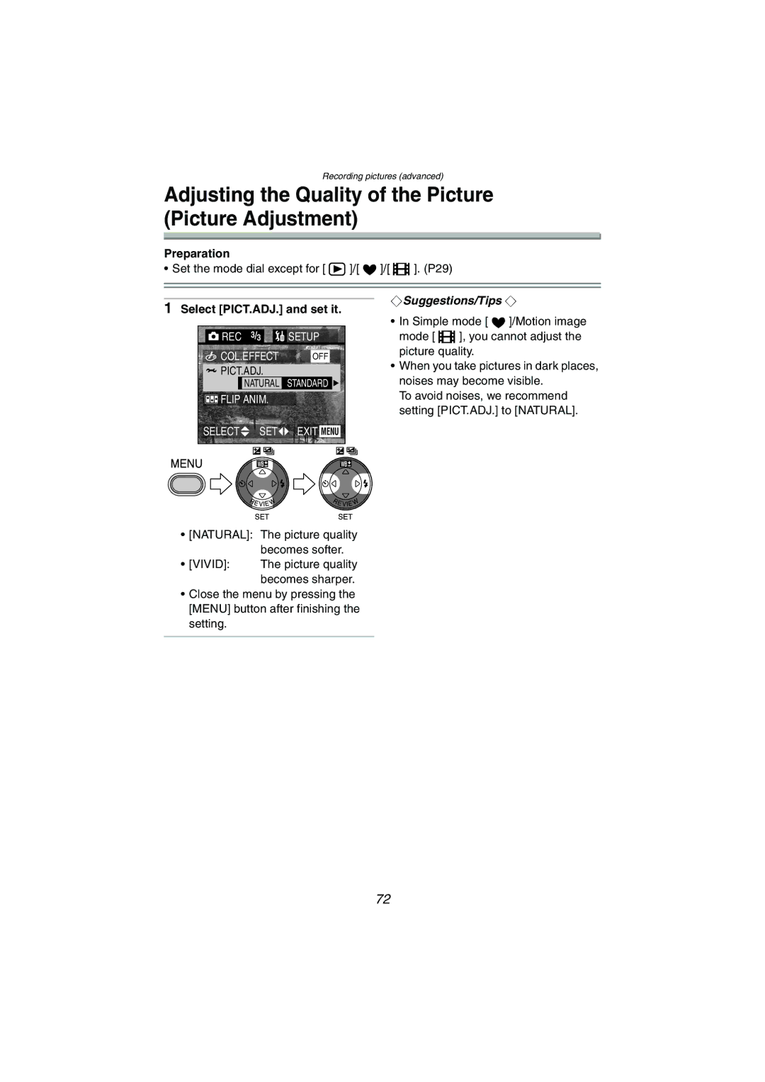 Panasonic DMC-LC80PP, DMC-LC50PP Adjusting the Quality of the Picture Picture Adjustment, Select PICT.ADJ. and set it 