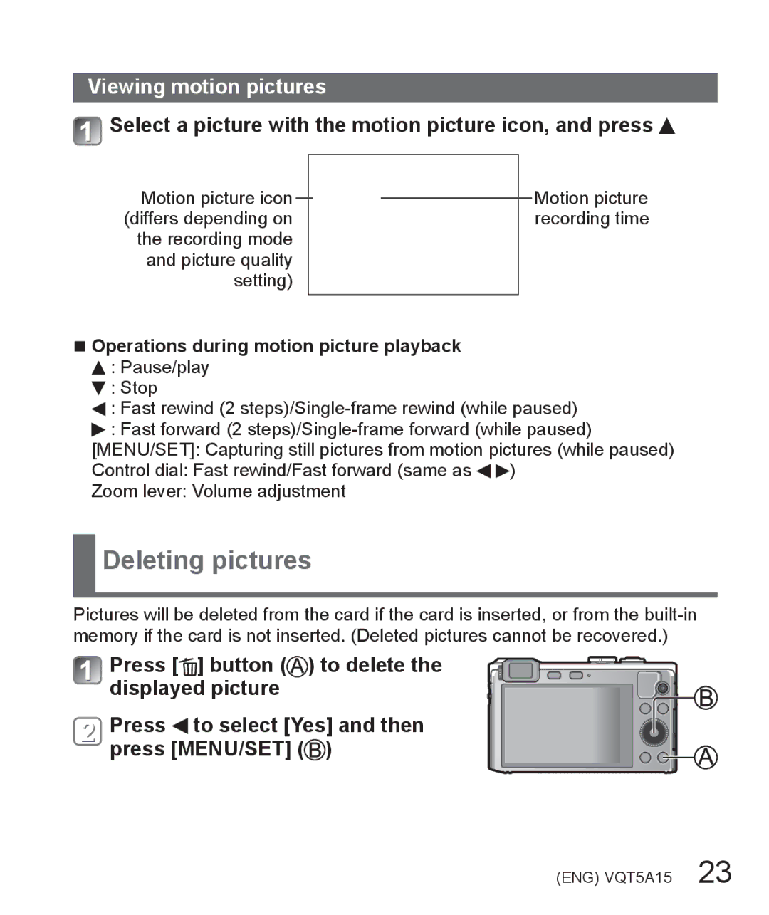 Panasonic DMC-LF1 owner manual Deleting pictures, Select a picture with the motion picture icon, and press 