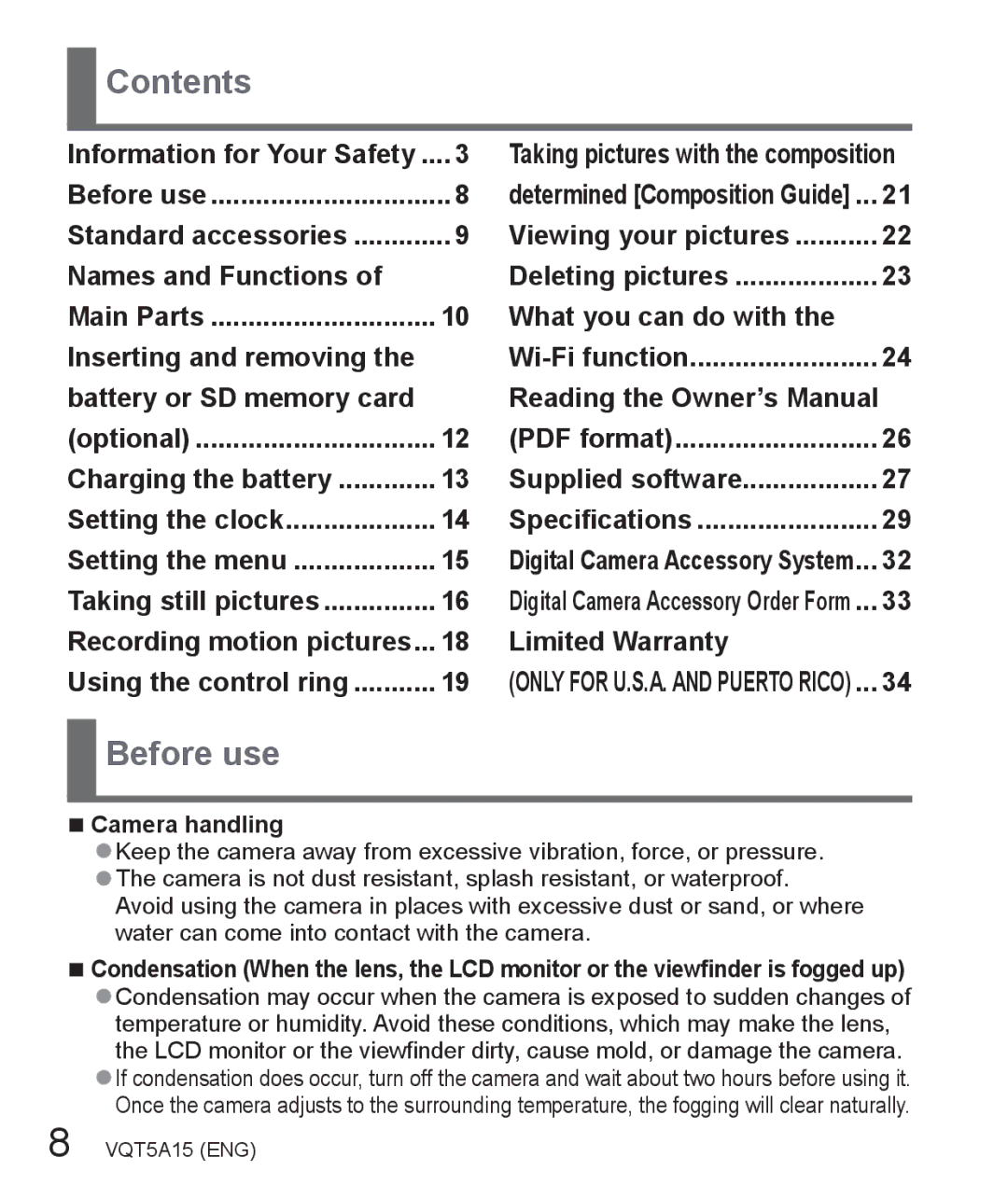 Panasonic DMC-LF1 owner manual Contents, Before use 