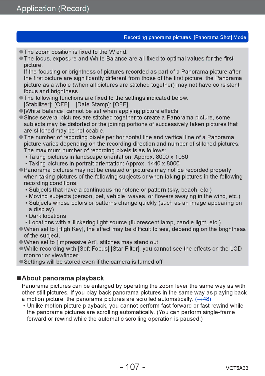 Panasonic DMCLF1W, DMC-LF1K owner manual 107, About panorama playback 