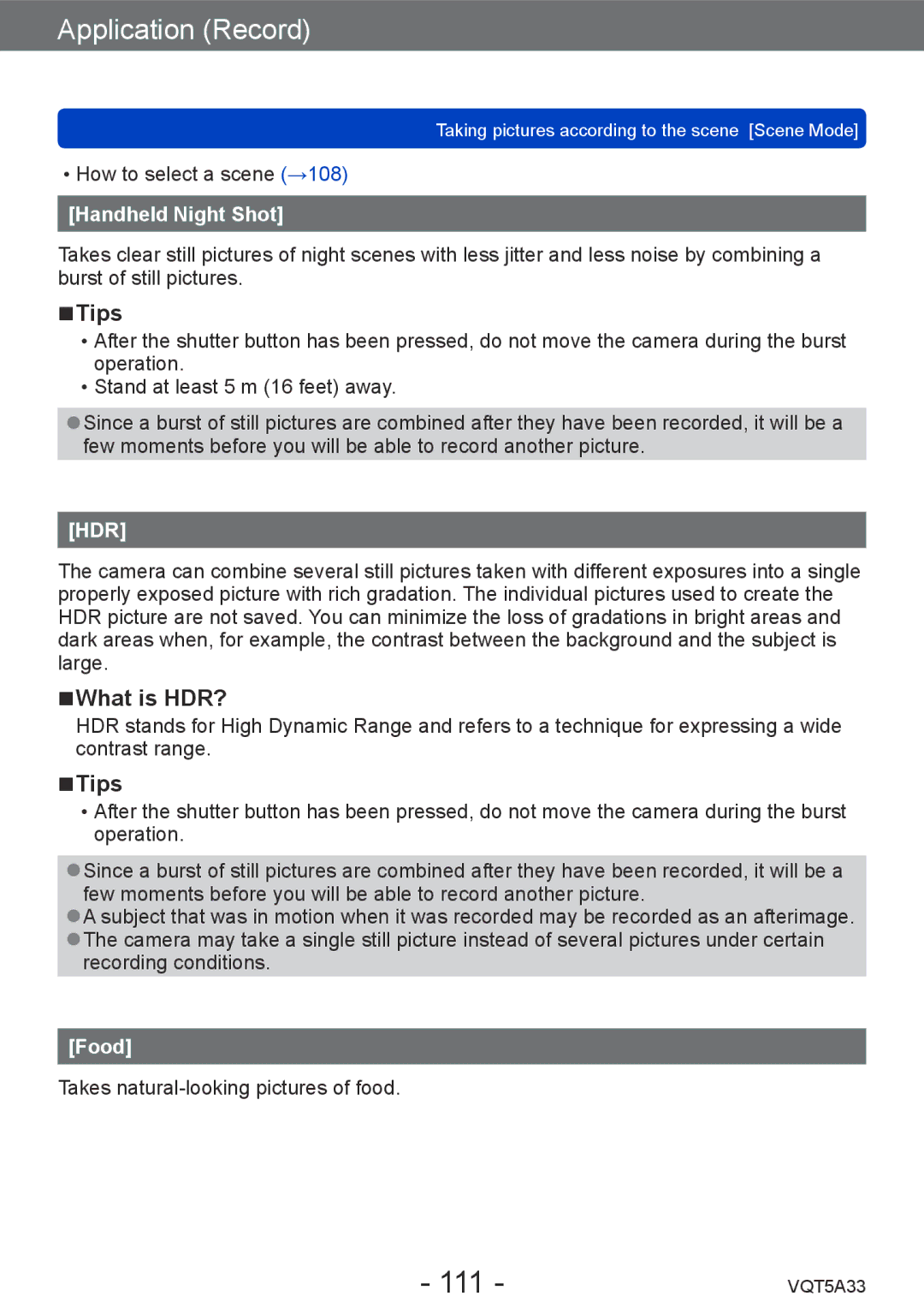 Panasonic DMCLF1W, DMC-LF1K owner manual What is HDR?, Handheld Night Shot, Food 