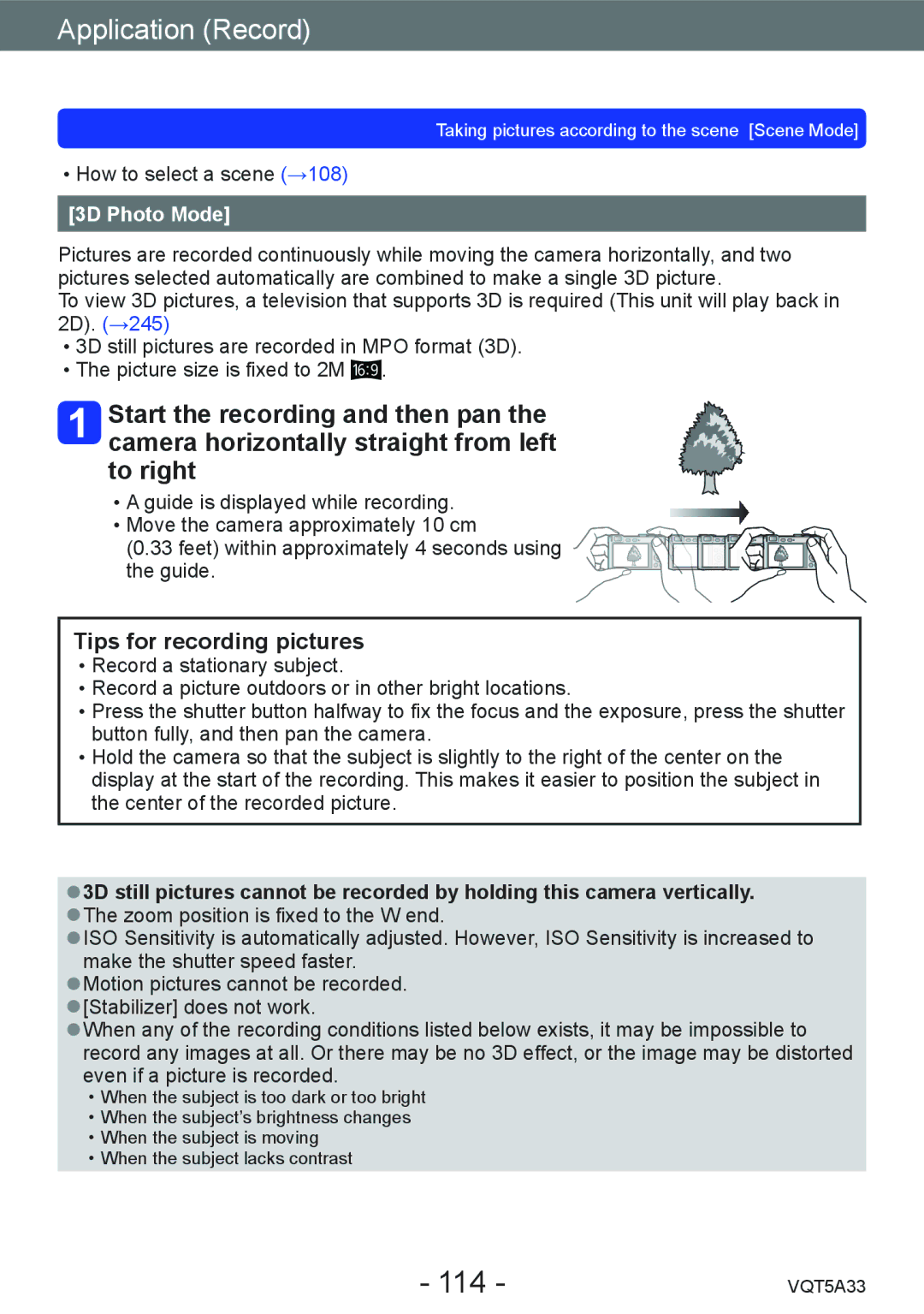 Panasonic DMC-LF1K, DMCLF1W owner manual 114, Tips for recording pictures, 3D Photo Mode 