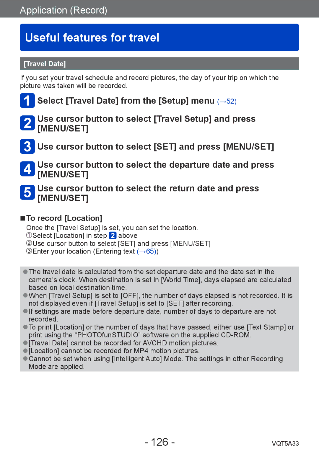 Panasonic DMC-LF1K, DMCLF1W owner manual Useful features for travel, 126, To record Location 