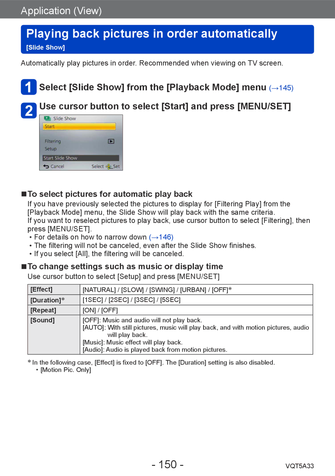 Panasonic DMC-LF1K, DMCLF1W Playing back pictures in order automatically, 150, To select pictures for automatic play back 