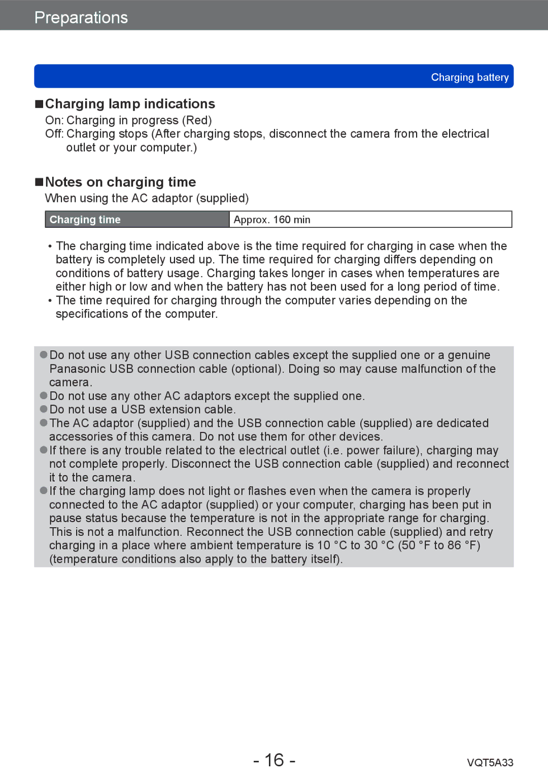 Panasonic DMC-LF1K, DMCLF1W owner manual Charging lamp indications On Charging in progress Red 