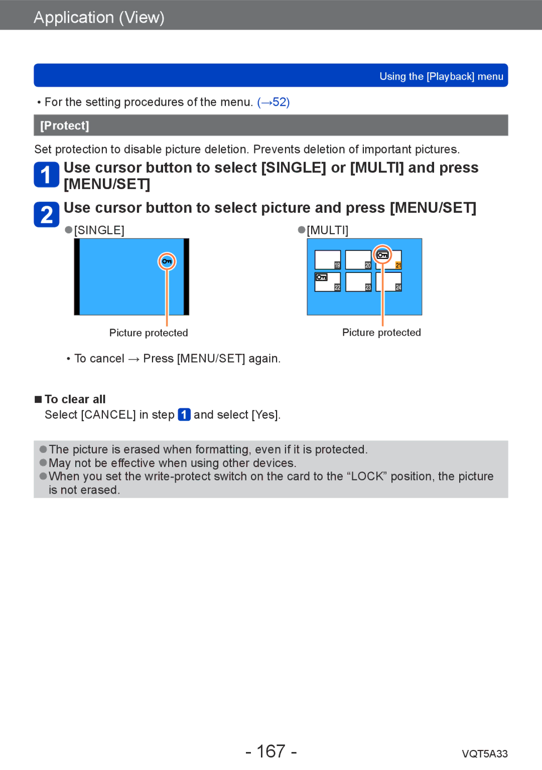 Panasonic DMCLF1W, DMC-LF1K owner manual 167, Protect 