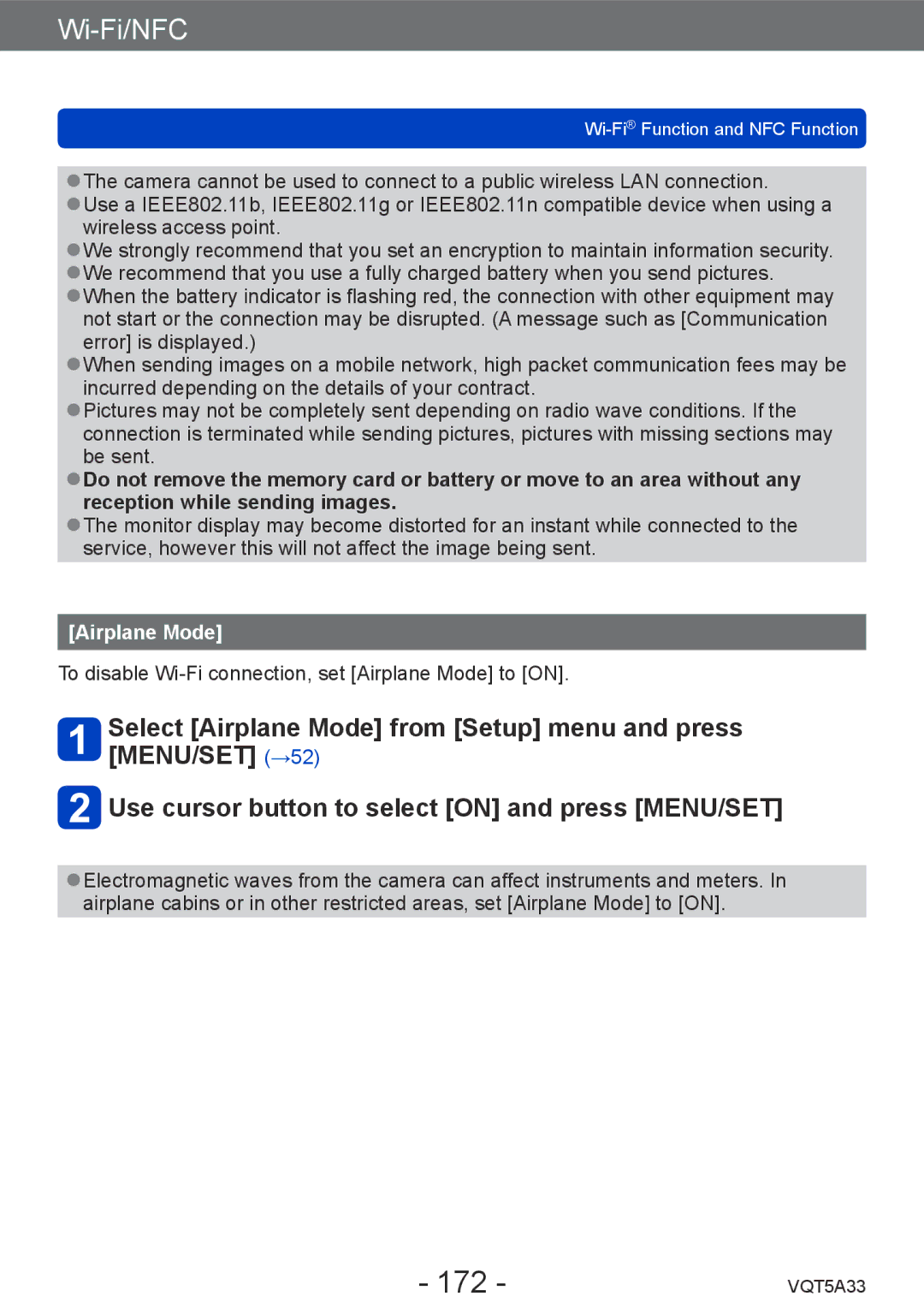 Panasonic DMC-LF1K, DMCLF1W owner manual 172, Airplane Mode 