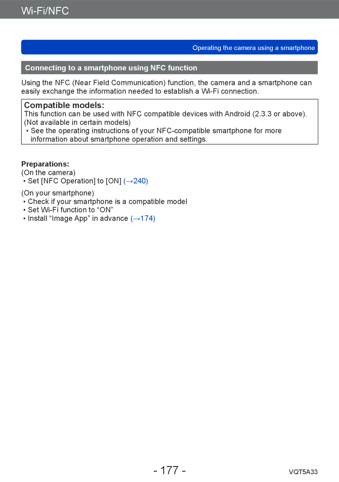 Panasonic DMCLF1W 177, Compatible models, Connecting to a smartphone using NFC function, Preparations On the camera 