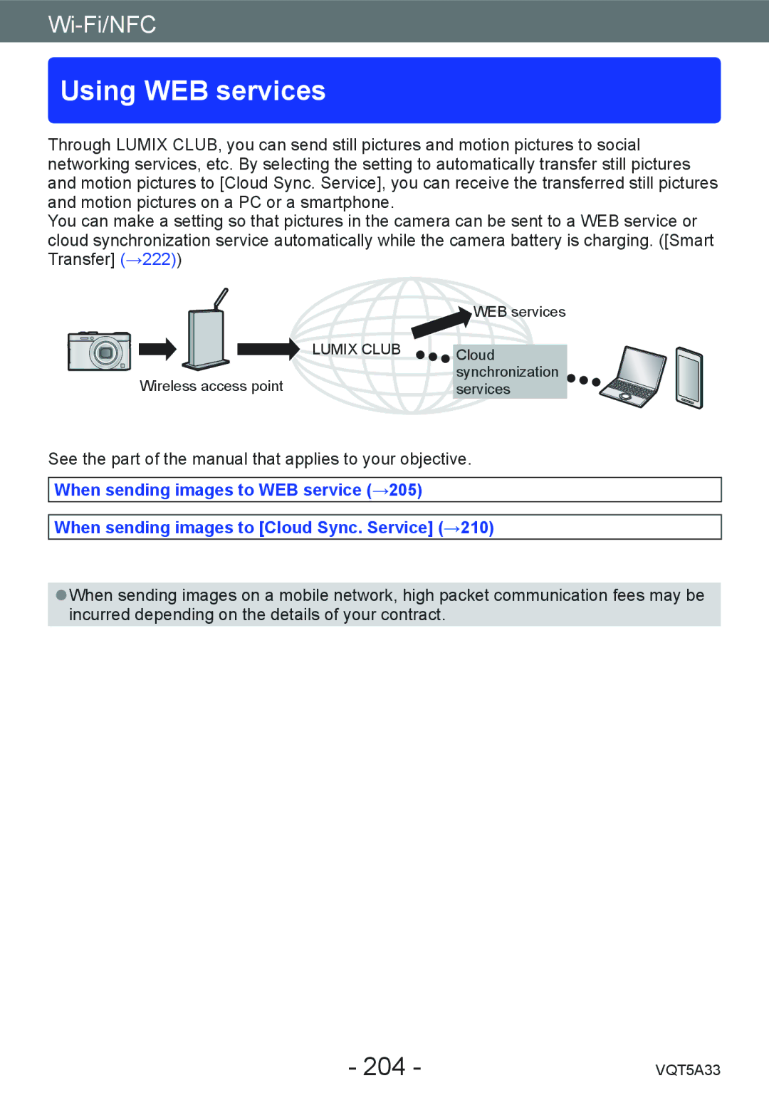 Panasonic DMC-LF1K, DMCLF1W owner manual Using WEB services, 204 