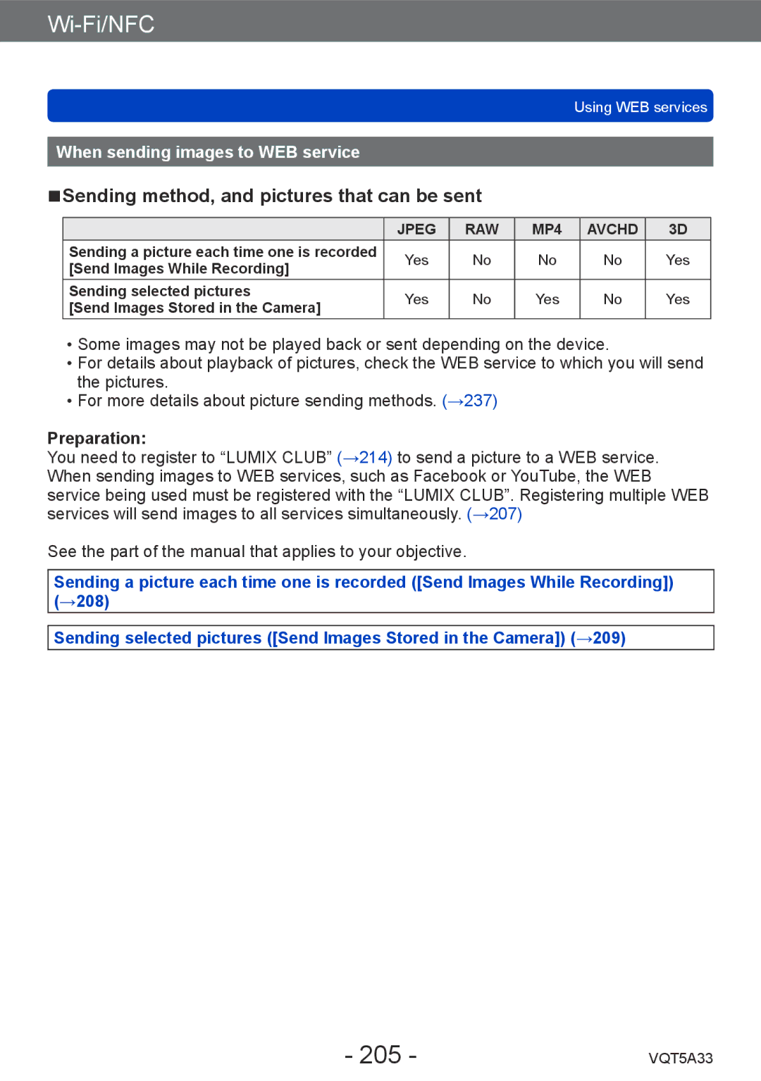 Panasonic DMCLF1W, DMC-LF1K owner manual 205, When sending images to WEB service 