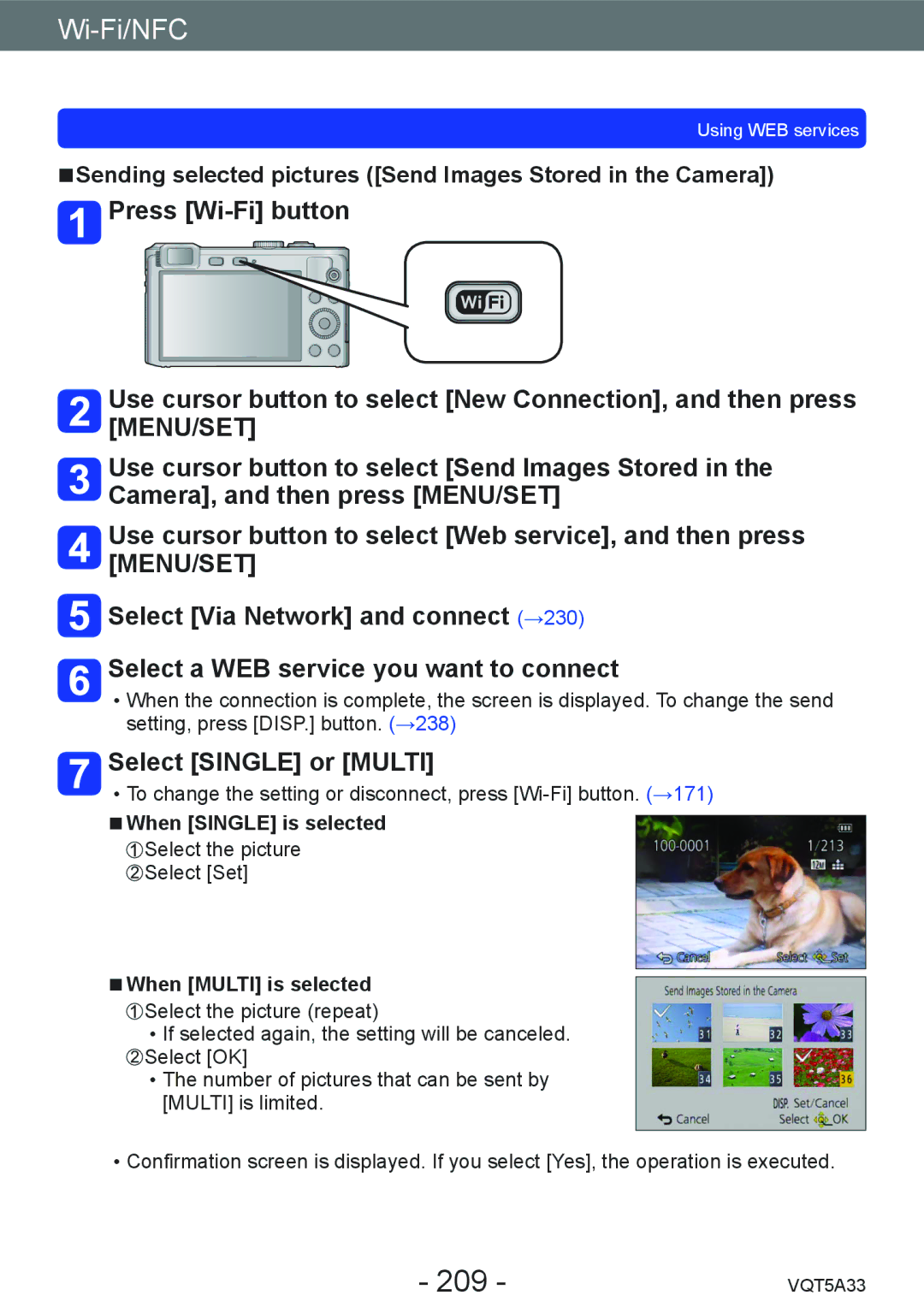 Panasonic DMCLF1W, DMC-LF1K owner manual 209, Sending selected pictures Send Images Stored in the Camera 