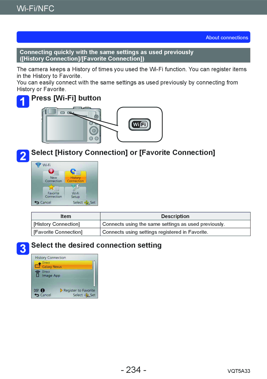 Panasonic DMC-LF1K, DMCLF1W owner manual 234, Select the desired connection setting 