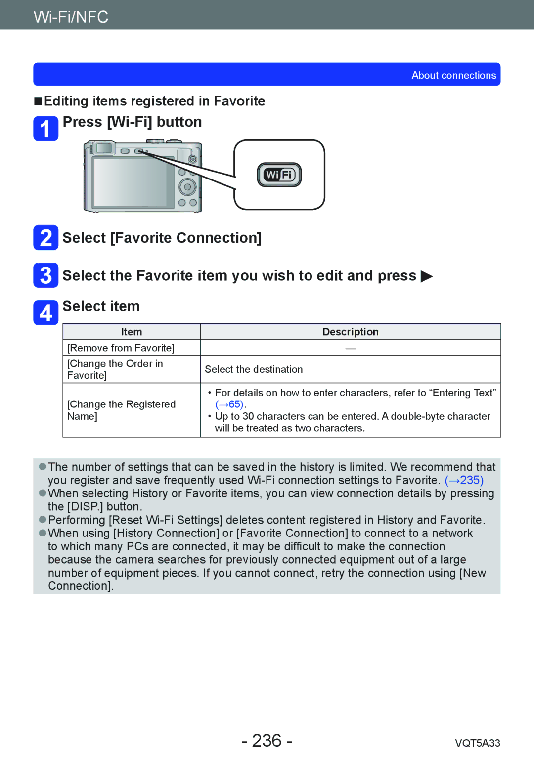 Panasonic DMC-LF1K, DMCLF1W owner manual 236, Editing items registered in Favorite 