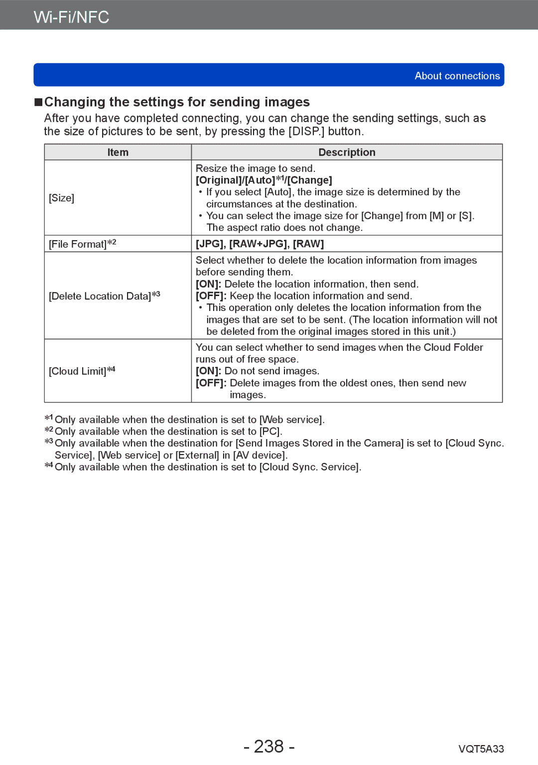 Panasonic DMC-LF1K, DMCLF1W owner manual 238, Changing the settings for sending images, Original/Auto ∗ 1/Change 