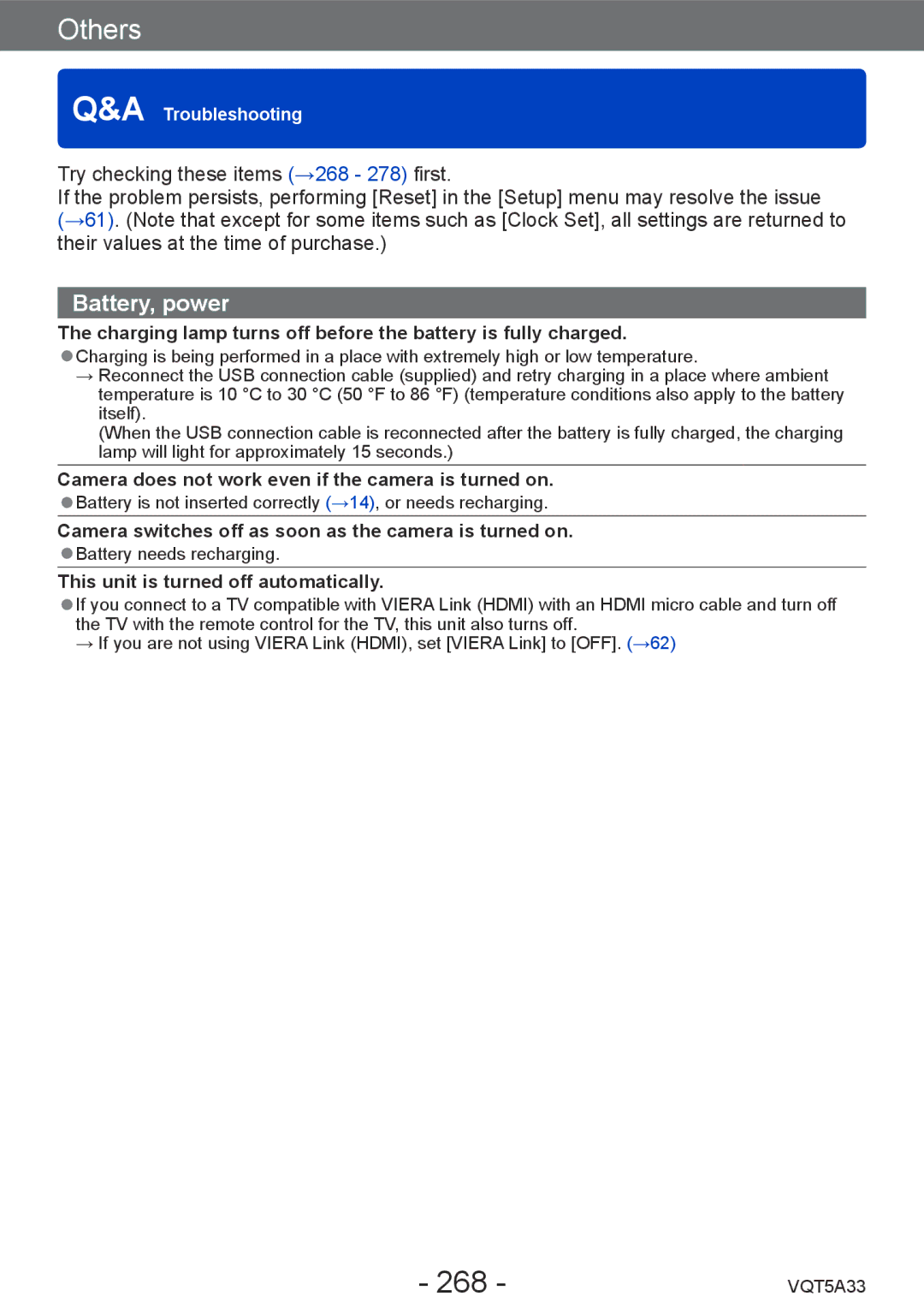 Panasonic DMC-LF1K, DMCLF1W owner manual 268, Charging lamp turns off before the battery is fully charged 