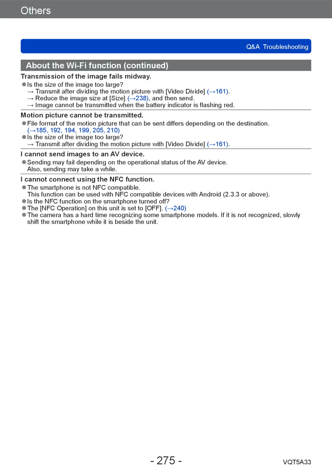 Panasonic DMCLF1W, DMC-LF1K owner manual 275, Motion picture cannot be transmitted, Cannot send images to an AV device 