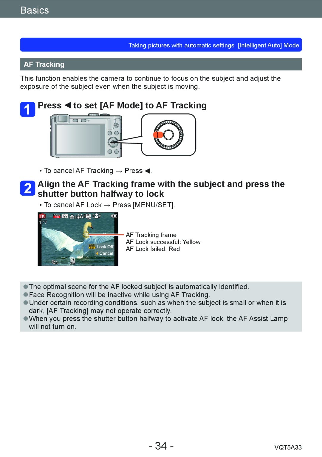 Panasonic DMC-LF1K, DMCLF1W owner manual Press to set AF Mode to AF Tracking 