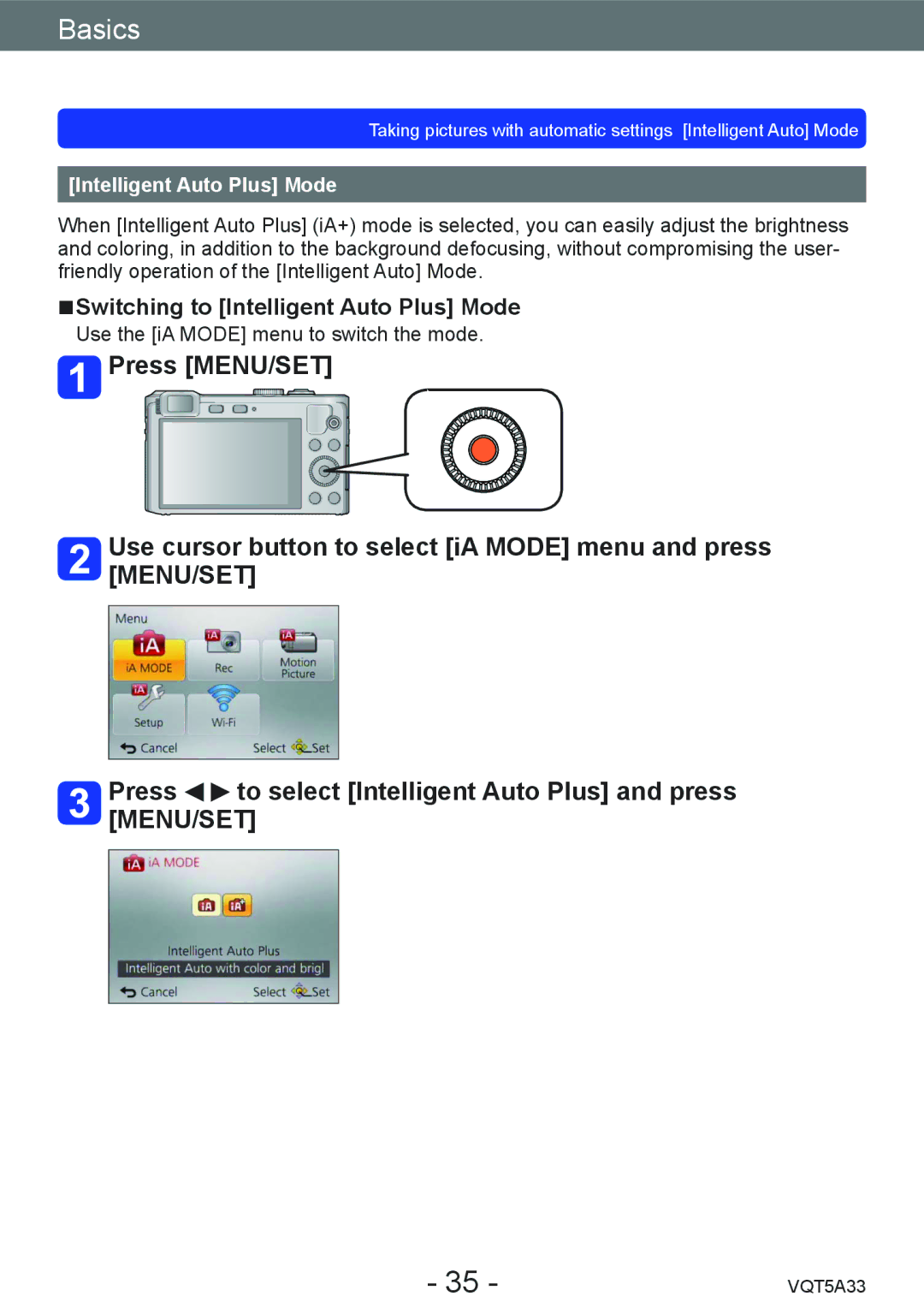 Panasonic DMCLF1W, DMC-LF1K owner manual Switching to Intelligent Auto Plus Mode 