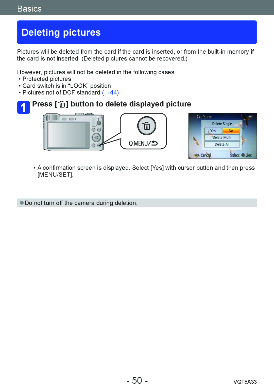 Panasonic DMC-LF1K, DMCLF1W owner manual Deleting pictures, Press button to delete displayed picture 