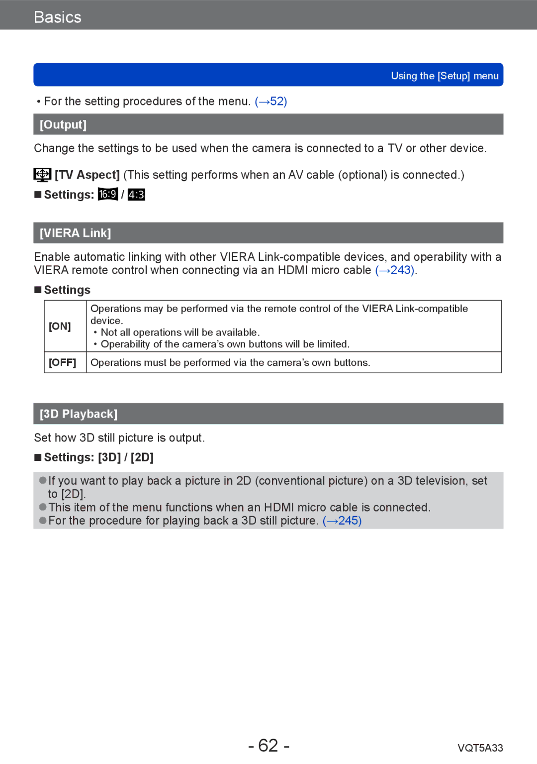 Panasonic DMC-LF1K, DMCLF1W owner manual Output, Viera Link, 3D Playback, Settings 3D / 2D 