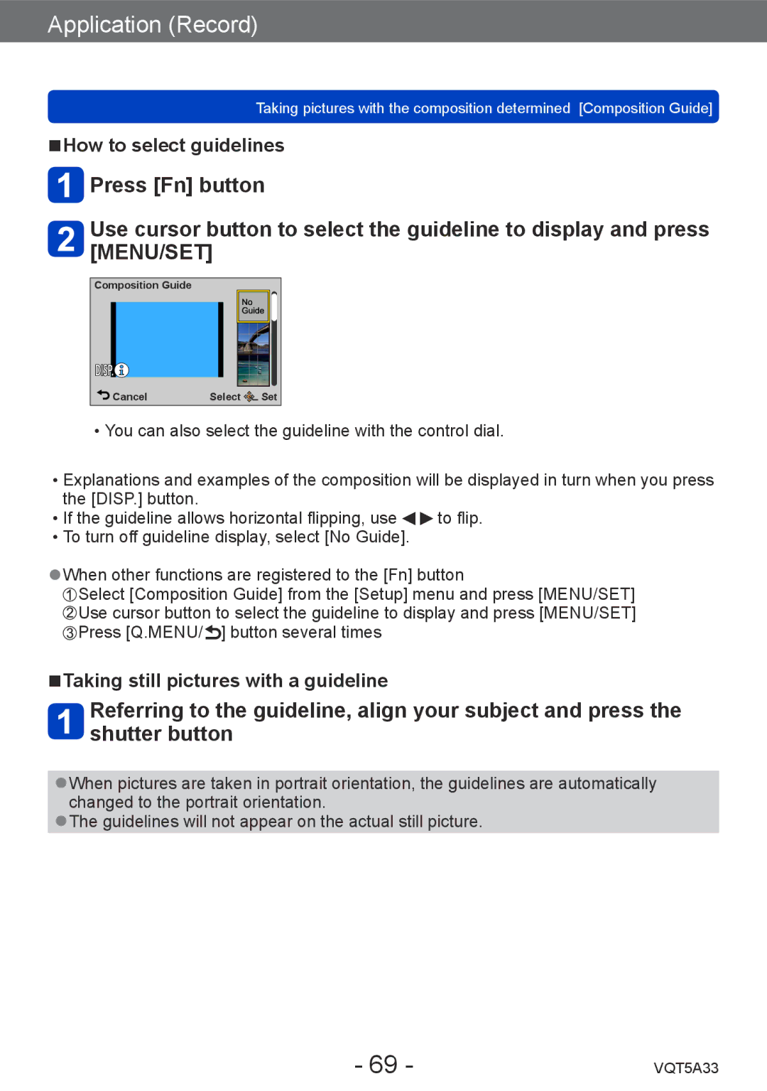 Panasonic DMCLF1W, DMC-LF1K owner manual How to select guidelines, Taking still pictures with a guideline 