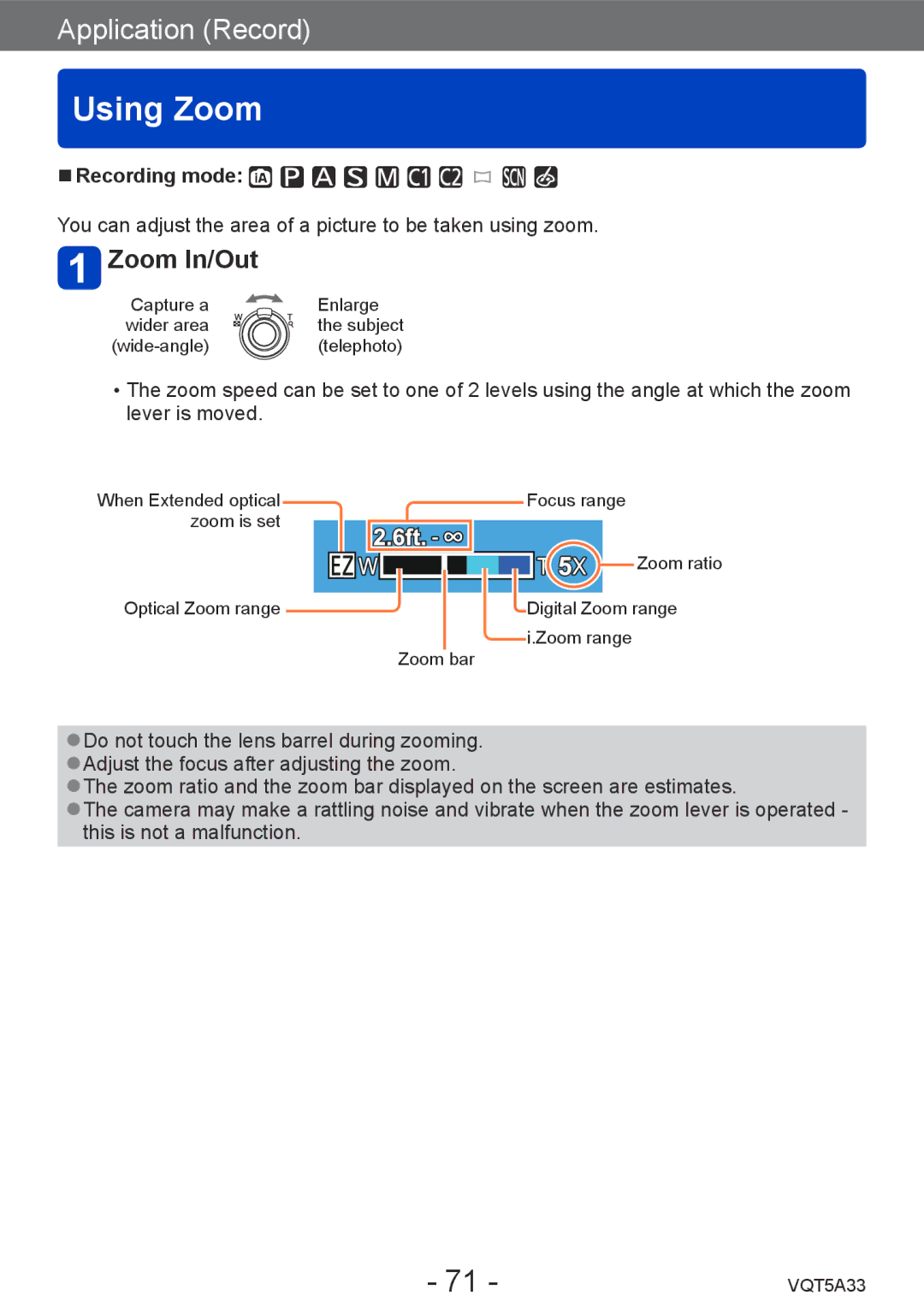 Panasonic DMCLF1W, DMC-LF1K owner manual Using Zoom, Zoom In/Out 