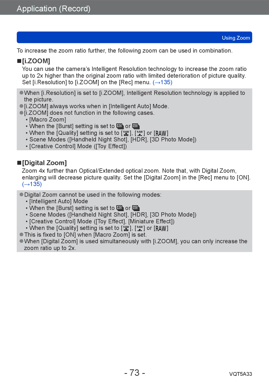 Panasonic DMCLF1W, DMC-LF1K owner manual Digital Zoom 