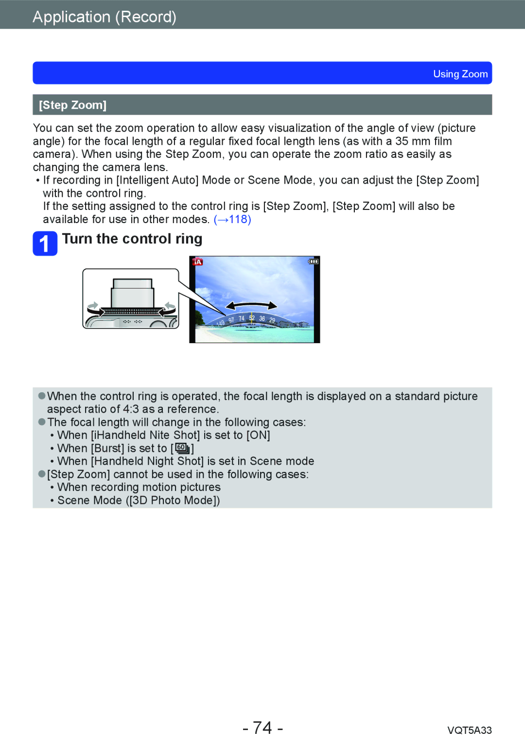 Panasonic DMC-LF1K, DMCLF1W owner manual Turn the control ring, Step Zoom 