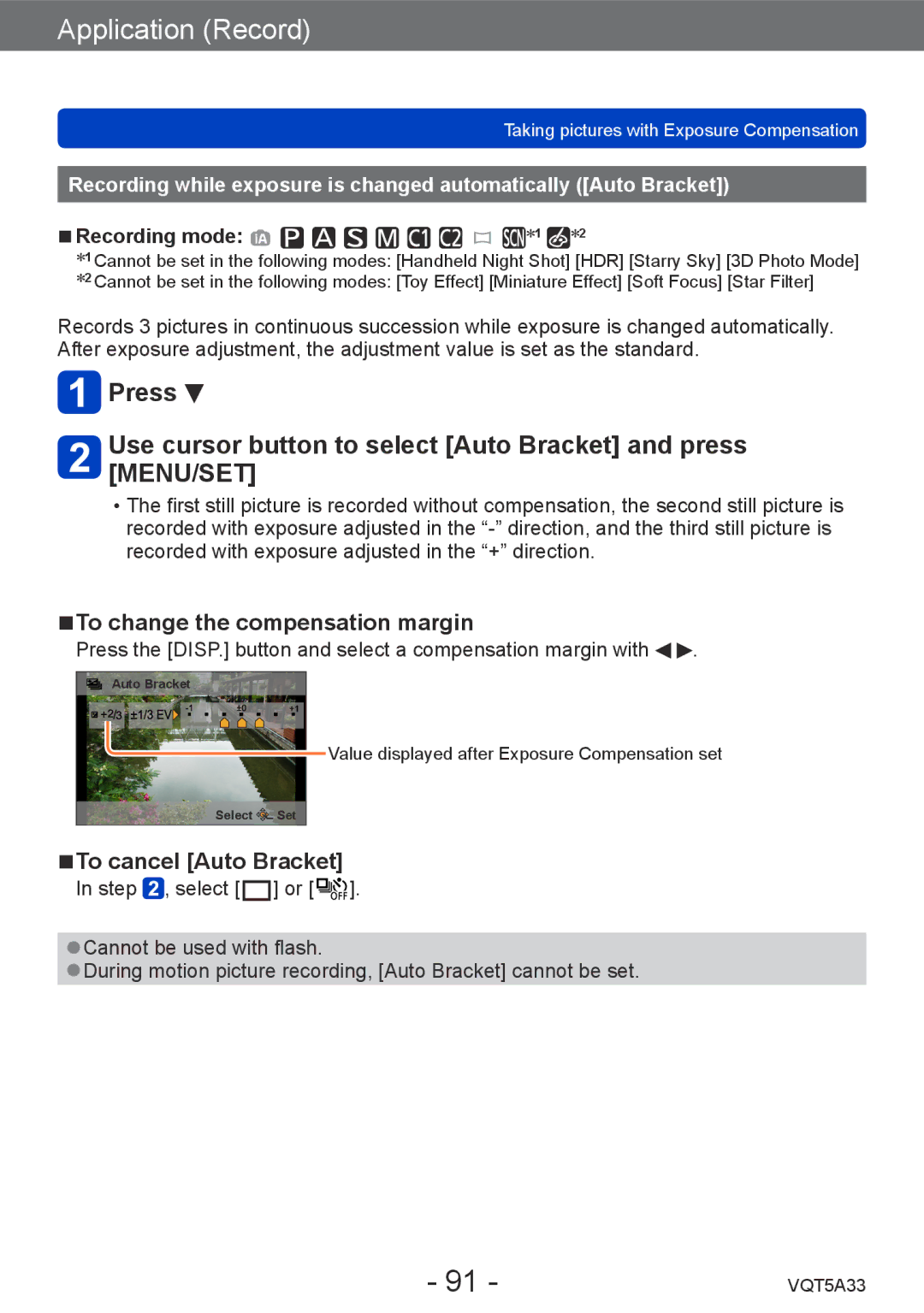 Panasonic DMCLF1W, DMC-LF1K owner manual To change the compensation margin, To cancel Auto Bracket 