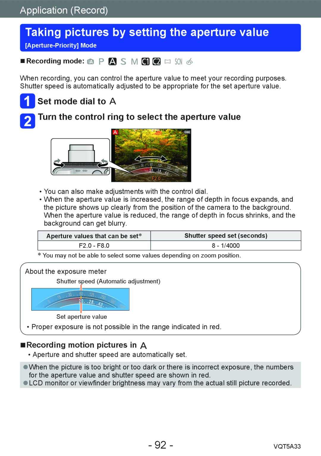 Panasonic DMC-LF1K, DMCLF1W owner manual Taking pictures by setting the aperture value, 4000 