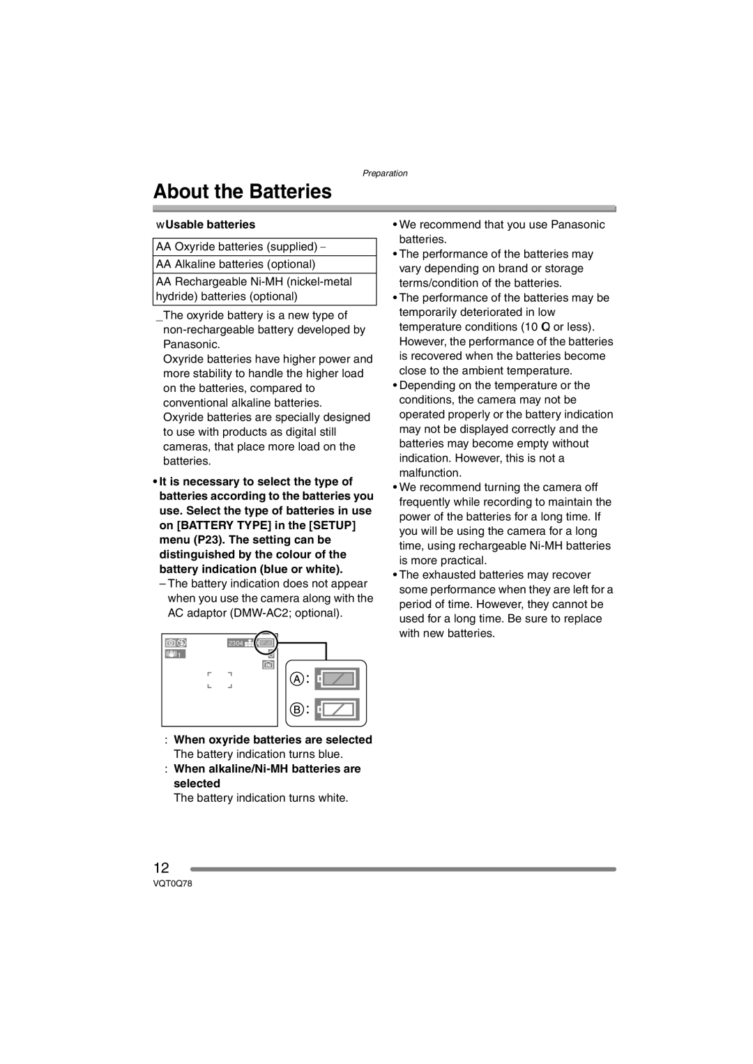 Panasonic DMC-LS1GN operating instructions About the Batteries, Usable batteries, When oxyride batteries are selected 