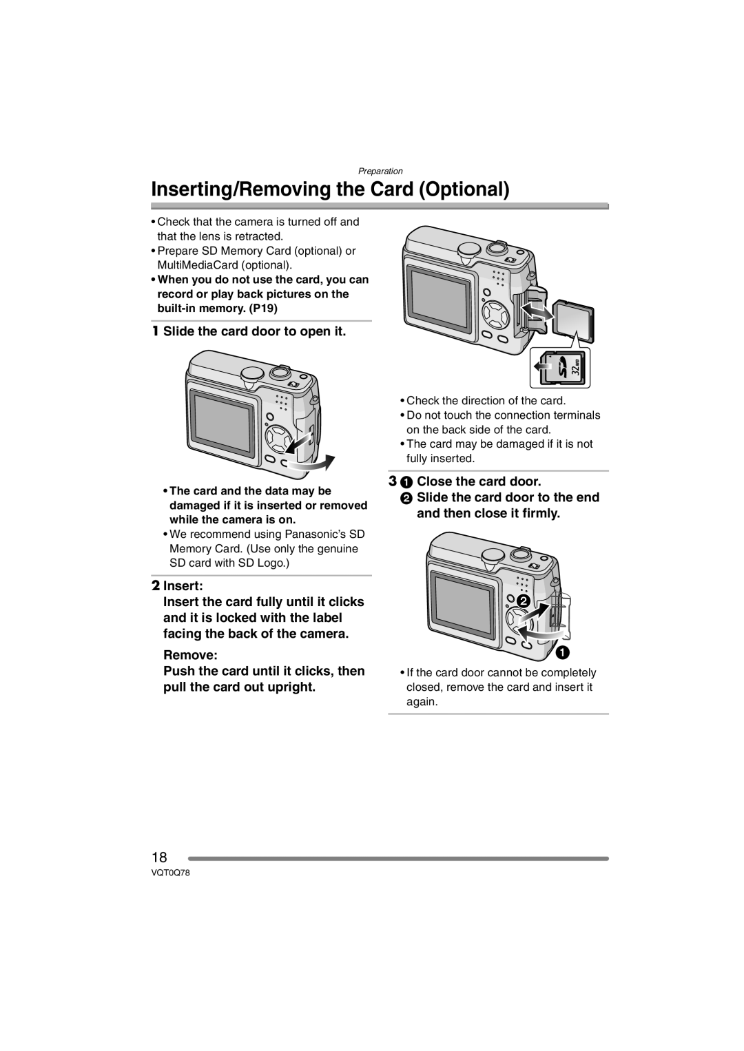 Panasonic DMC-LS1GN operating instructions Inserting/Removing the Card Optional, Slide the card door to open it 