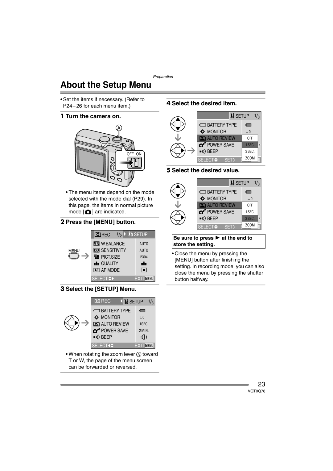 Panasonic DMC-LS1GN operating instructions About the Setup Menu 