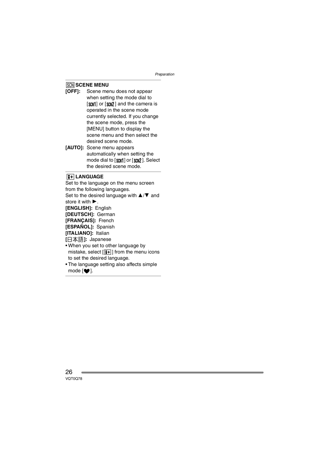 Panasonic DMC-LS1GN operating instructions Scene Menu 