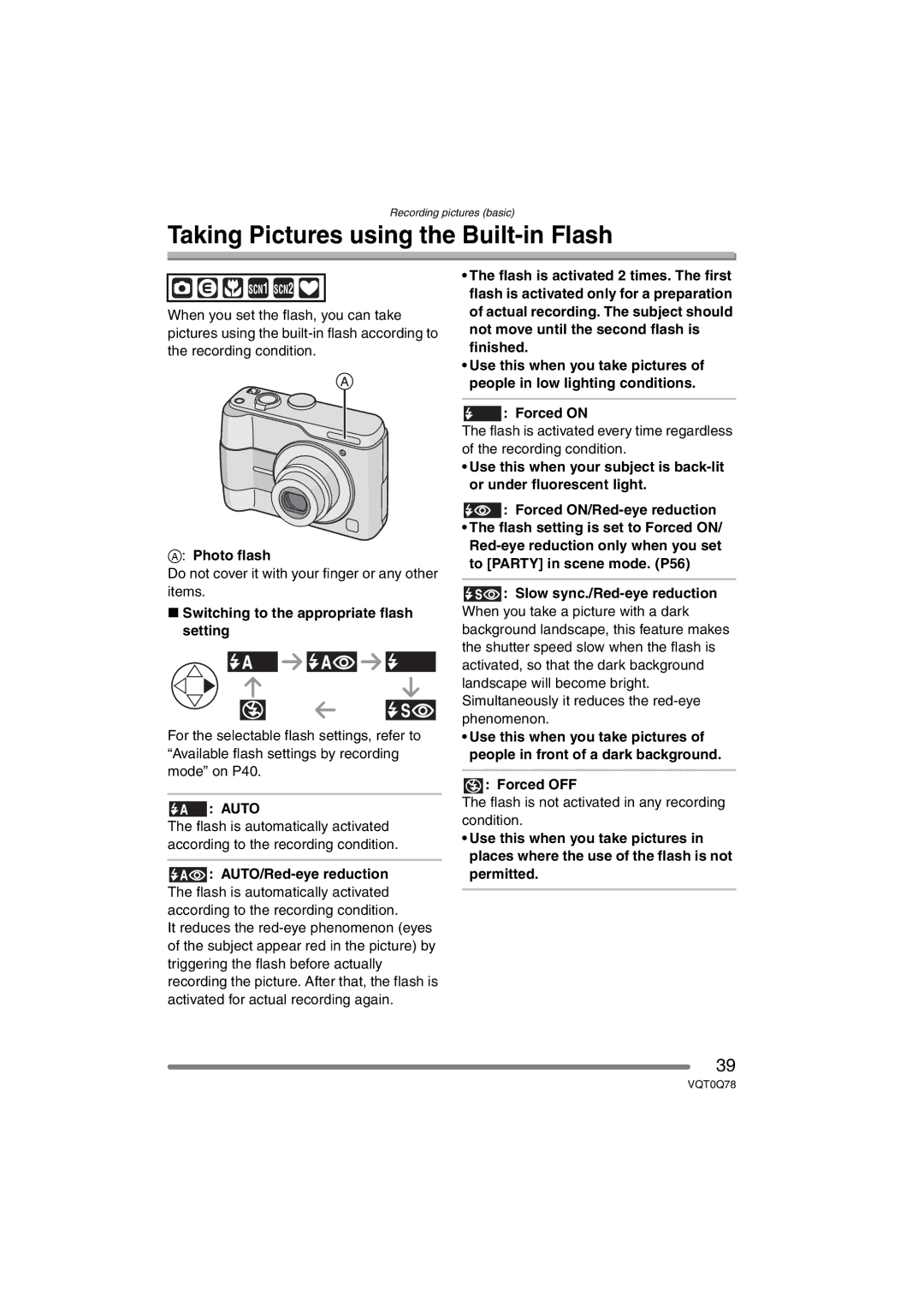 Panasonic DMC-LS1GN operating instructions Taking Pictures using the Built-in Flash 