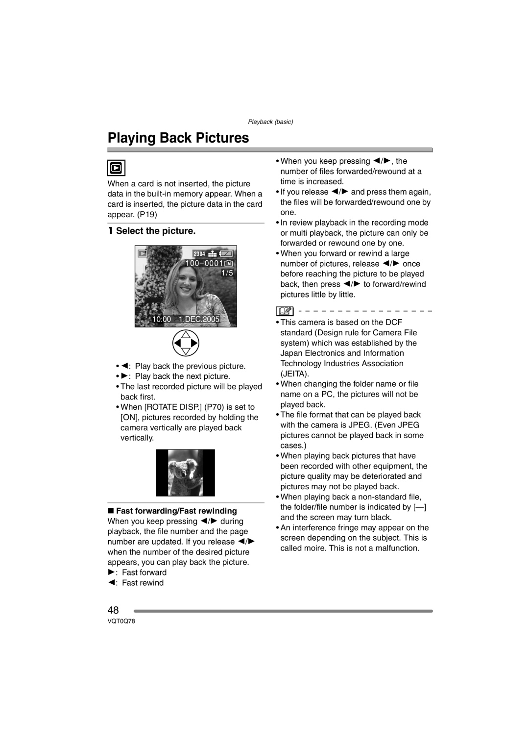 Panasonic DMC-LS1GN operating instructions Playing Back Pictures, Select the picture 