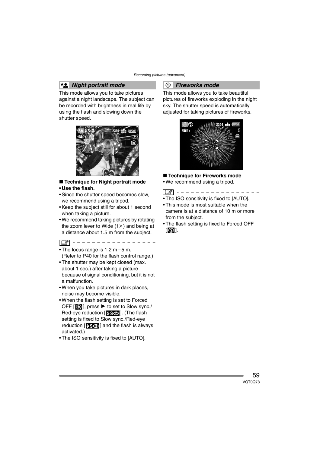 Panasonic DMC-LS1GN operating instructions Technique for Night portrait mode Use the flash, Technique for Fireworks mode 