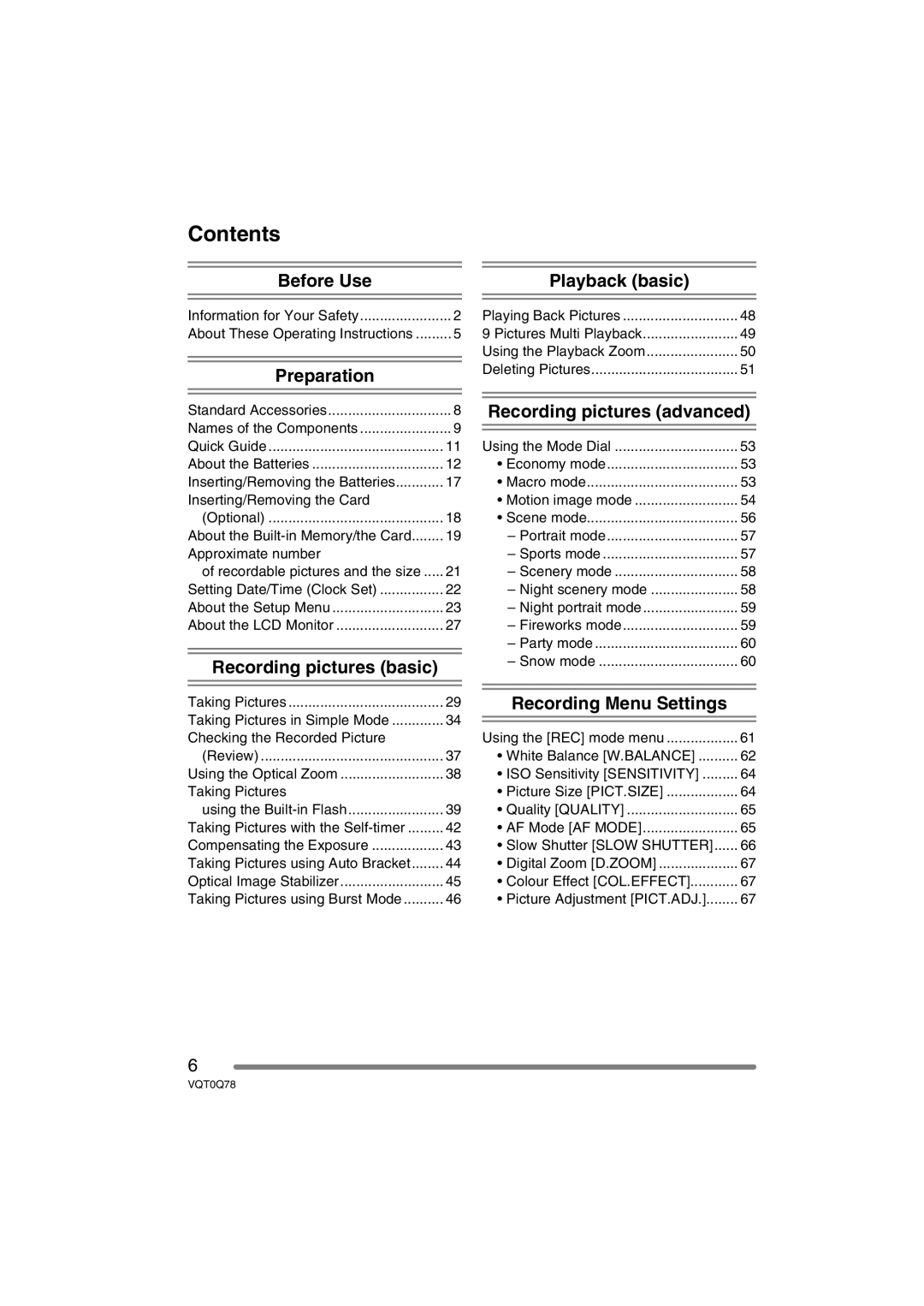 Panasonic DMC-LS1GN operating instructions Contents 