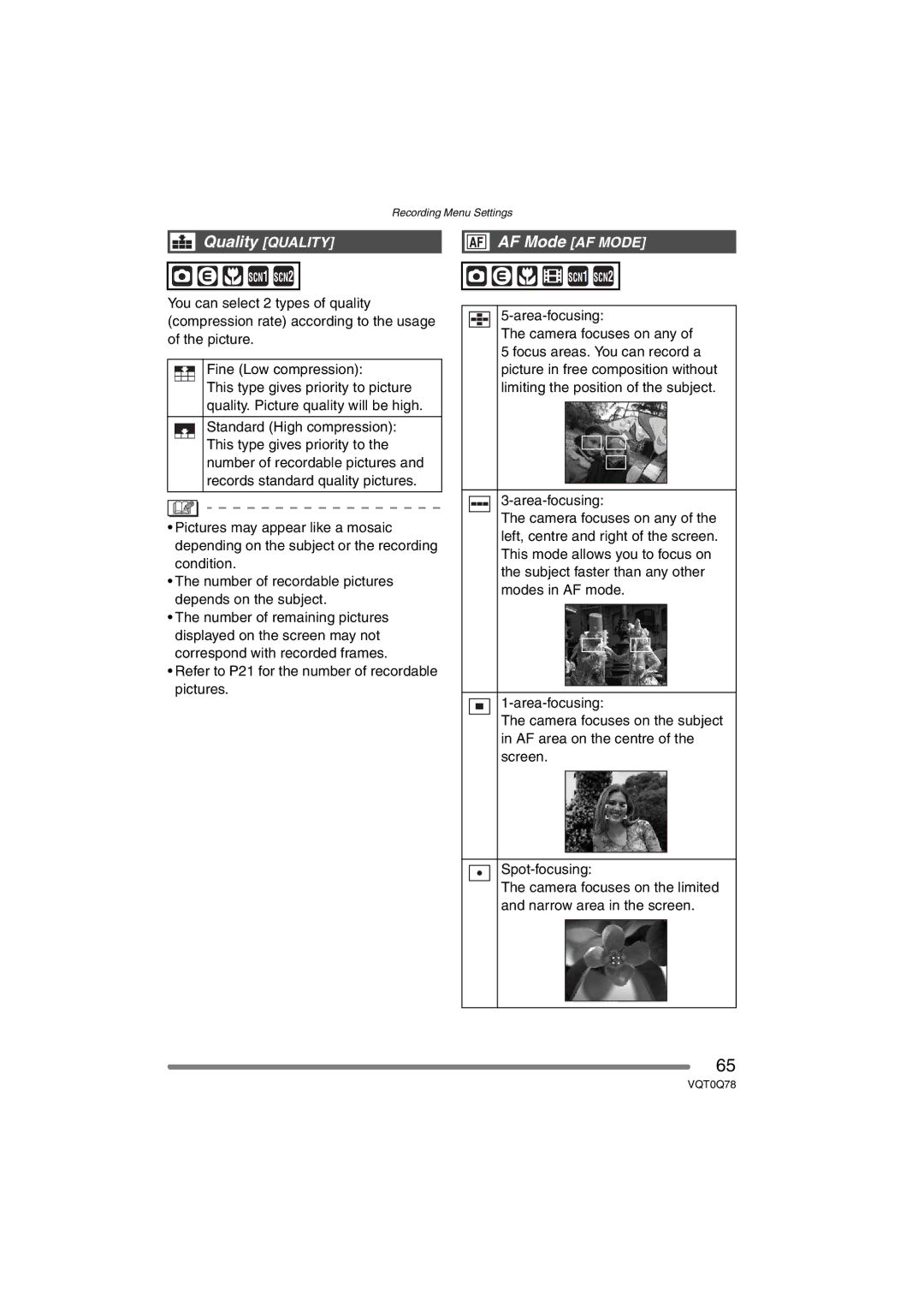 Panasonic DMC-LS1GN operating instructions Quality Quality 