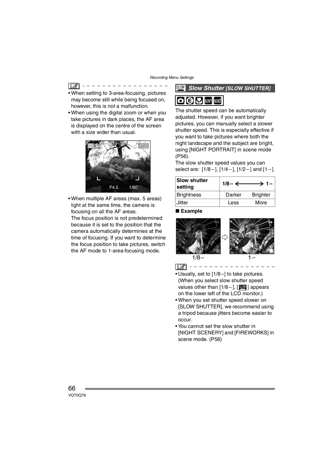 Panasonic DMC-LS1GN operating instructions Slow shutter Setting, Example 