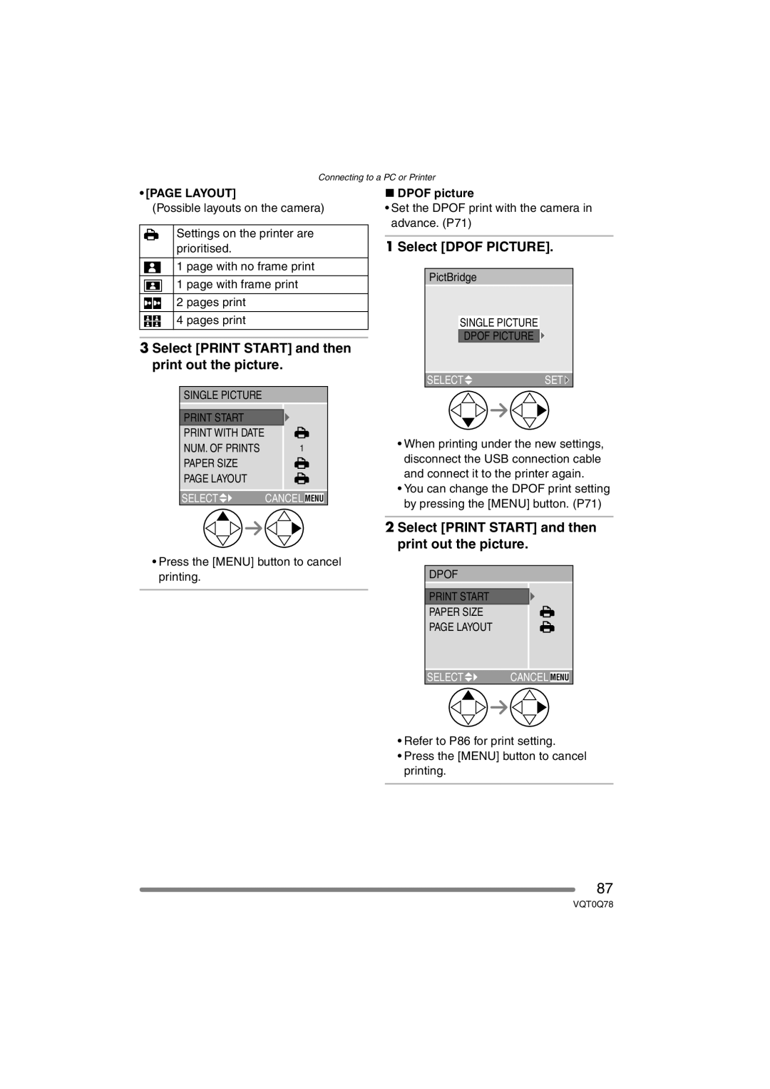 Panasonic DMC-LS1GN Select Print Start and then print out the picture, Select Dpof Picture, Dpof picture 